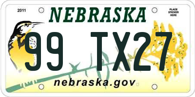 NE license plate 99TX27