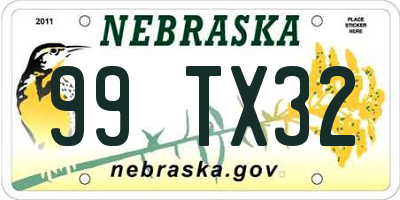 NE license plate 99TX32
