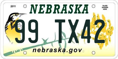 NE license plate 99TX42