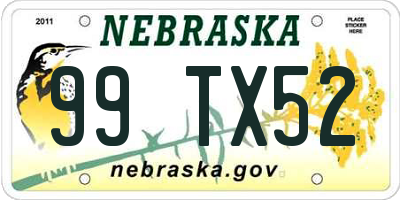 NE license plate 99TX52