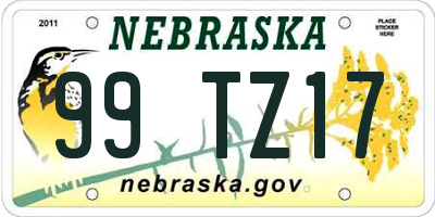NE license plate 99TZ17