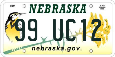 NE license plate 99UC12