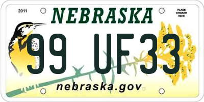 NE license plate 99UF33