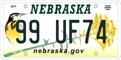 NE license plate 99UF74