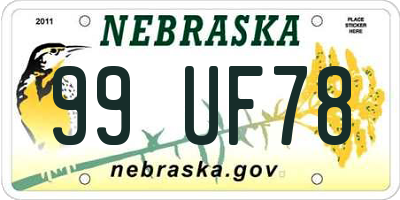 NE license plate 99UF78