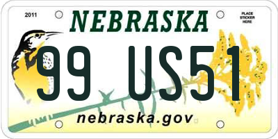 NE license plate 99US51