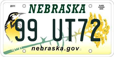 NE license plate 99UT72