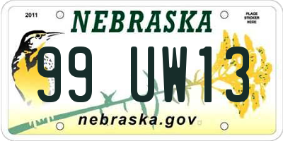 NE license plate 99UW13