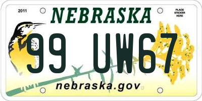 NE license plate 99UW67
