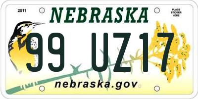 NE license plate 99UZ17