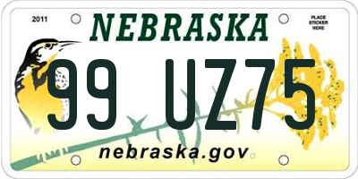 NE license plate 99UZ75