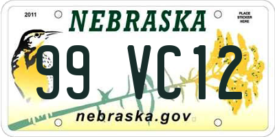 NE license plate 99VC12