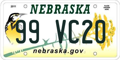 NE license plate 99VC20