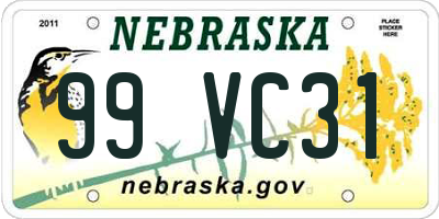 NE license plate 99VC31