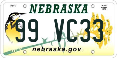 NE license plate 99VC33