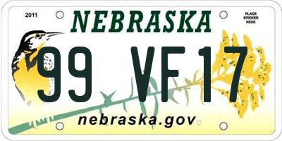 NE license plate 99VF17