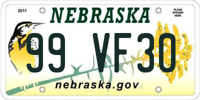 NE license plate 99VF30