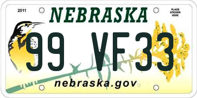 NE license plate 99VF33