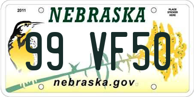 NE license plate 99VF50