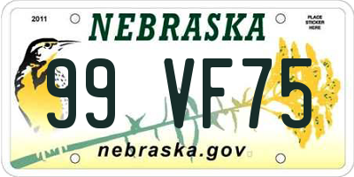 NE license plate 99VF75