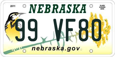 NE license plate 99VF80