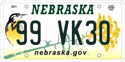 NE license plate 99VK30