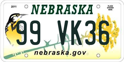 NE license plate 99VK36