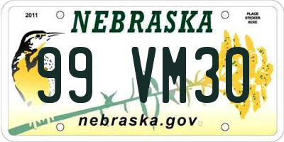 NE license plate 99VM30