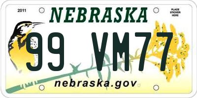 NE license plate 99VM77