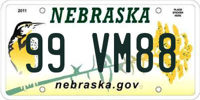 NE license plate 99VM88