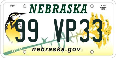 NE license plate 99VP33