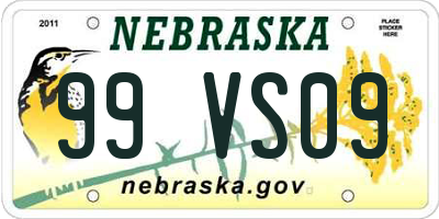 NE license plate 99VS09