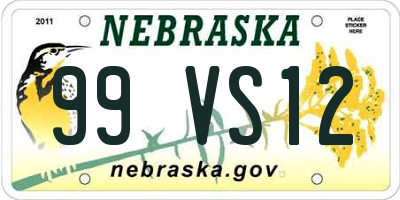 NE license plate 99VS12