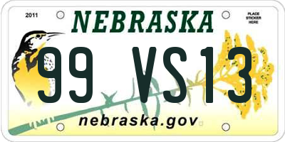 NE license plate 99VS13