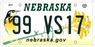 NE license plate 99VS17