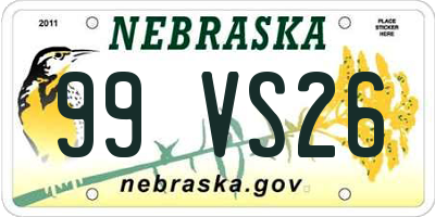 NE license plate 99VS26