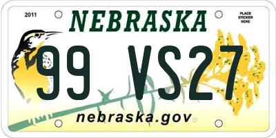 NE license plate 99VS27