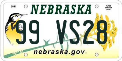 NE license plate 99VS28