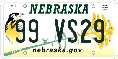 NE license plate 99VS29