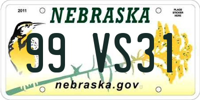 NE license plate 99VS31