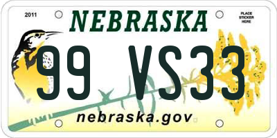 NE license plate 99VS33