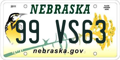 NE license plate 99VS63