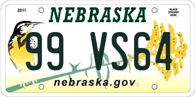 NE license plate 99VS64