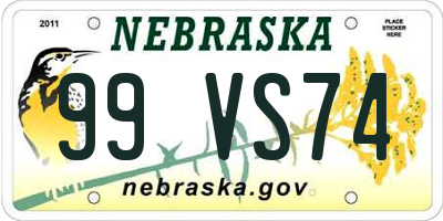 NE license plate 99VS74