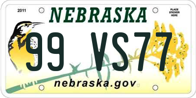 NE license plate 99VS77