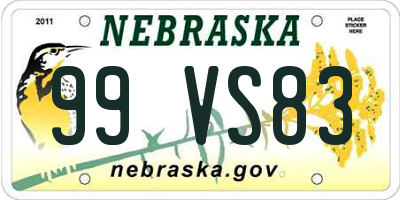 NE license plate 99VS83