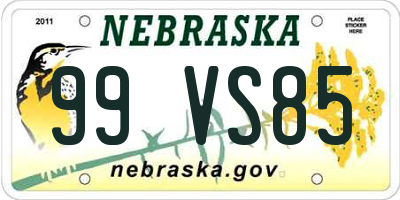 NE license plate 99VS85