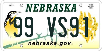 NE license plate 99VS91