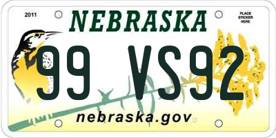 NE license plate 99VS92