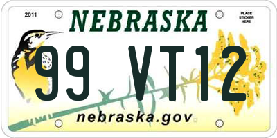 NE license plate 99VT12